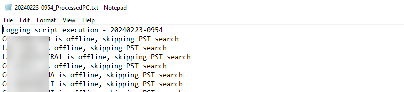 Esempio del file di log dello script